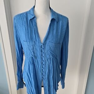 Philosophy Blue Polka Dots  Lightweight Button-Up Long  Blouse Tunic  Large Y2k